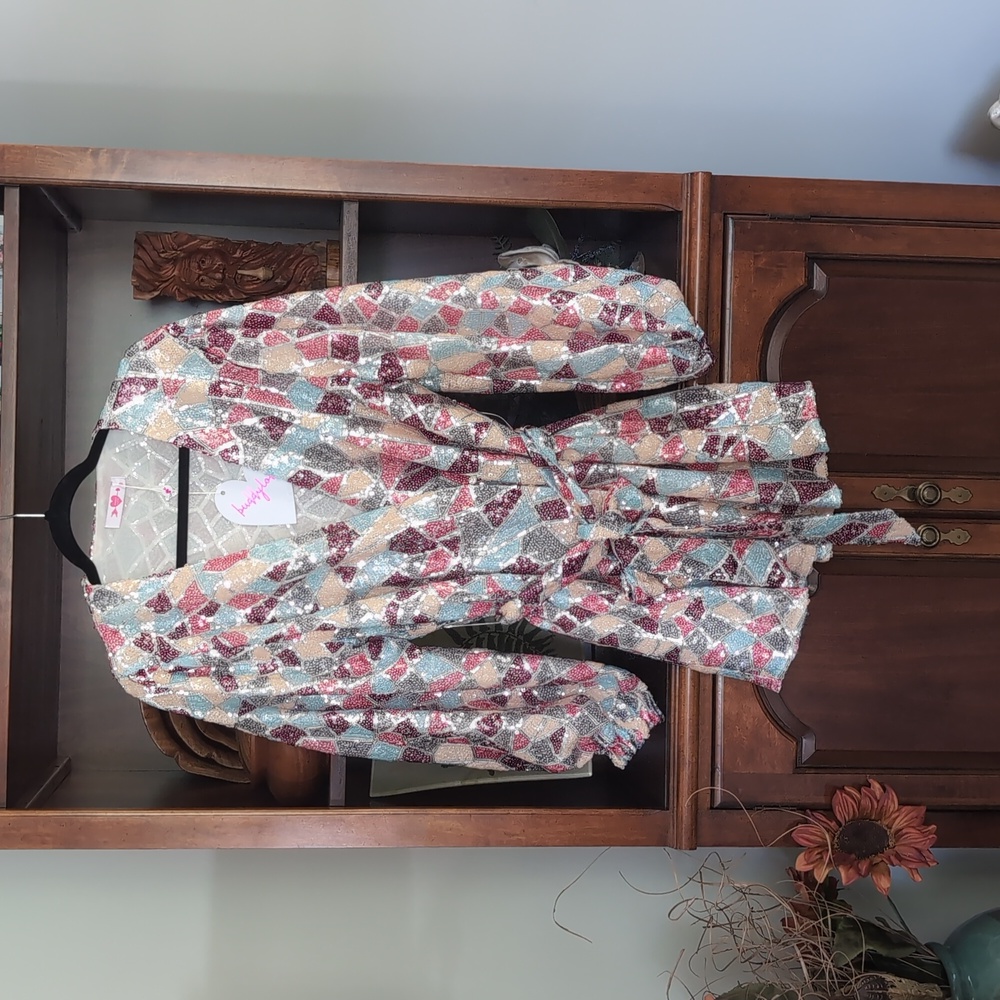Buddly Love Adeline Mardi Gras Wrap Dress Size Medium - Picture 4 of 9